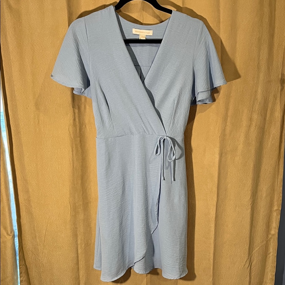 Light Blue Wrap-Style Mini Dress